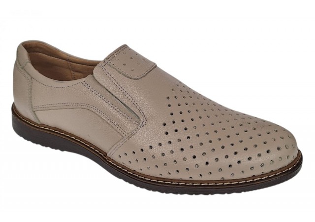 Pantofi barbati Sport de vara cu perforatii - Piele Naturala Bej GKR507BEJ